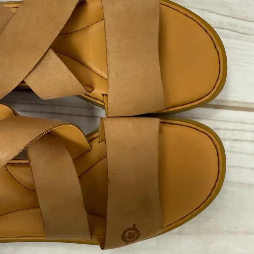 BORN Womens Tan Leather Strappy Ankle Strap Sandals‎ Size 7
